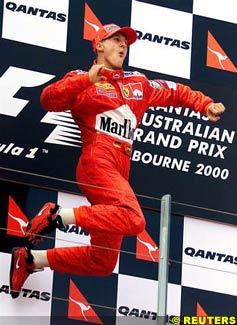 Schumacher jumps up on the podium