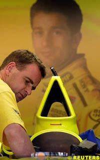 Trulli's mechanic working on his car at Albert Park, this week