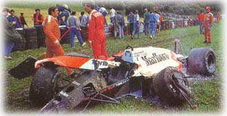 Stefan Johansson's McLaren after the impact