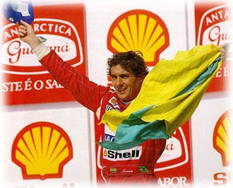 Ayrton Senna celebrating McLaren's 100th victory