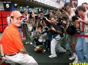 Rubens Barrichello entertaining the press