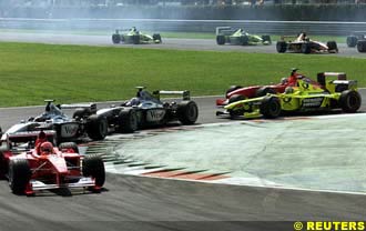 Schumacher leads the way into the second chicane