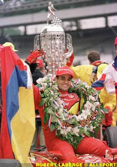 Juan Montoya with the Indy 500 trophy