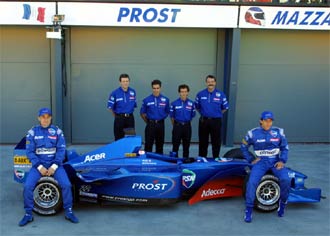 Left to right, Front: Jean Alesi, Gaston Mazzacane, Back: Henri Durand, Pedro Diniz, Alain Prost, Joan Villadelprat