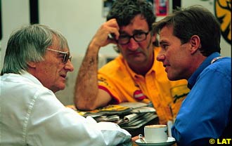 Ecclestone, Jordan and Pollock at a meeting