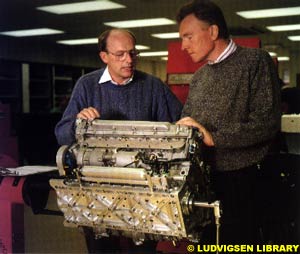 Paul Morgan (to the right) in the F1 Assembly shop, talking with Peter Rogers