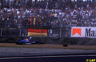 Mika Salo, Sauber having a huge crash during Saturday free practice before the 2000 Brazilian GP after his rear wing detatched itself at the end of the main straight.