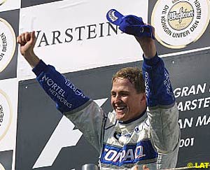 Ralf Schumacher on the podium at the San Mariino GP