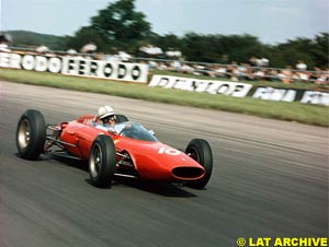 Surtees driving his Ferrari at Silverstone, 1963