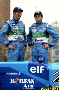 Benetton teammates Jenson Button and Giancarlo Fisichella