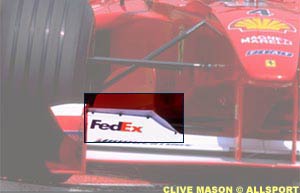 Highlighted frontwing flap on the Ferrari F1-2000