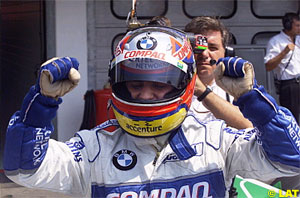 Montoya celebrates his first pole position
