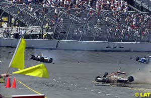 Team Rahal teammates Kenny Brack and Max Papis crash towards the end of the race