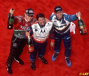The top 3 finishers at Toronto, from left to right: Adrian Fernandez (3rd), Michael Andretti (winner) and Alex Tagliani (2nd)