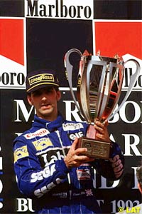 Hill celebrates his first F1 win, 1993
