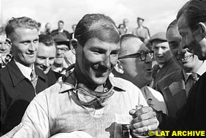 Moss after winning the 1957 British Grand Prix