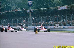 Lauda leads at the start of the 1975 Italian GP