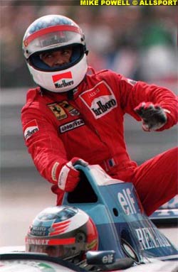 Getting a ride after winning the 1995 Canadian Grand Prix