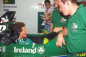 Schumacher having a seat fitting in Jordan