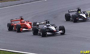 David Coulthard overtaking Michael Schumacher at the 2001 Brazilian GP 
