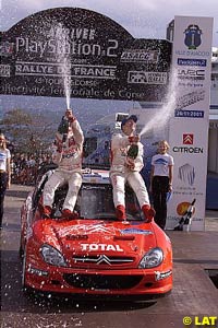 Jesus Puras and co-driver Marc Marti celebrate their first WRC win