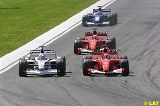Rubens Barrichello, Ferrari passes Olivier Panis, BAR