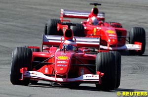 Rubens Barrichello ahead of Michael Schumacher  