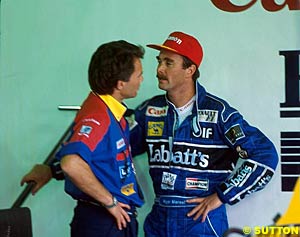 Mansell with then-team manager Peter Windsor