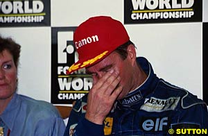 Mansell sheds a tear after securing the WC in Hungary