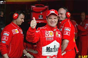 Barrichello celebrates his pole