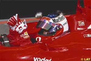 Barrichello celebrates his pole position