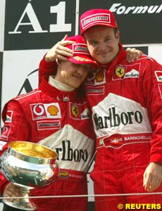 Ferrari teammates Michael Schumacher and Rubens Barrichello on the podium in Austria