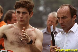 Ayrton Senna with Frank Williams during his first F1 test for Williams-Ford  in 1983
