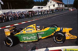Schumacher in the Benetton at Spa