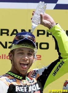 Winner Valentino Rossi on the podium in Mugello