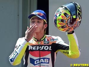 Valentino Rossi blows a kiss after winning in Catalunya