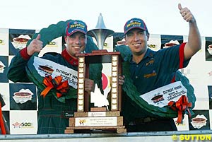 Queensland 500 winners David Besnard and Simon Wills on the podium
