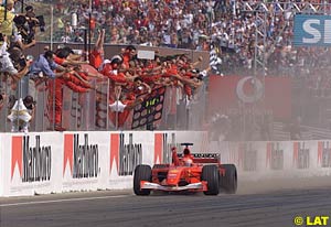 Michael Schumacher wins the Hungarian GP in 2001