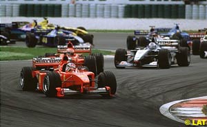 Schumacher leads the way at the start of the 1999 Malaysian GP