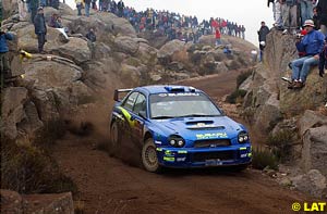 Subaru's Tommi Makinen one stage before his spectacular roll