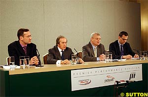 Tony Purnell, Jackie Stewart, Richard Parry-Jones and Stuart Dyble at the Jaguar Media Briefing