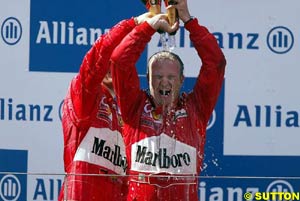 Barrichello celebrates his first win of 2002