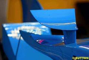 The Renault R202's mid-season sidepod winglet revisions