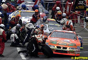 Points leader Tony Stewart makes a pit stop