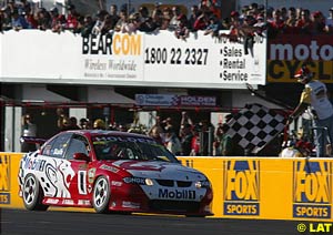 Mark Skaife takes the chequered flag in race two