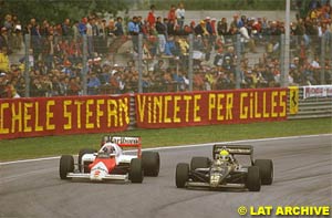 Ayrton Senna overtakes Alain Prost in the McLaren, 1985