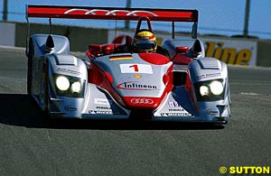 Frank Biela on his way to victory with Emanuele Pirro at Laguna Seca