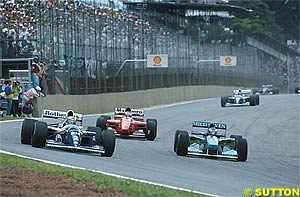 Ayrton Senna leads Michael Schumacher in 1994