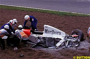 Michael Andretti's McLaren after an accident at Interlagos, 1993