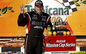 Ryan Newman with the winner's trophy at Chicagoland